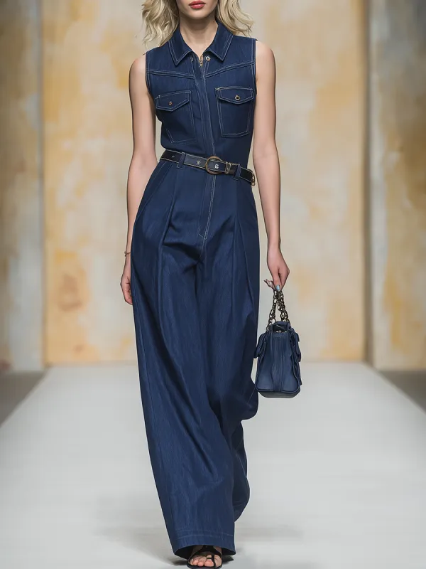 Vintage And Fashionable Casual Sleeveless Denim Jumpsuit sold by Oyrosy