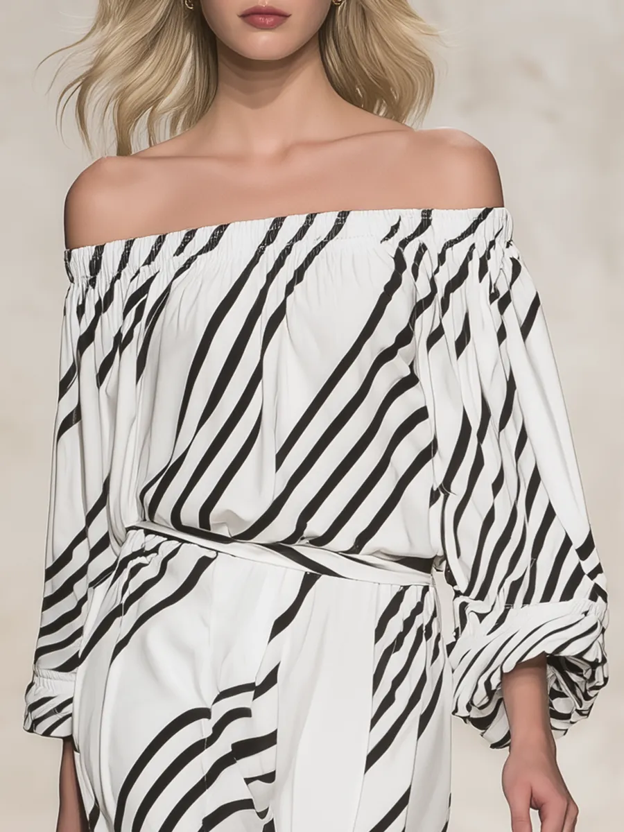 Stylish And Elegant Off-the-shoulder Long-sleeved Top And Trousers Set sold by Oyrosy product image thumbnail 3