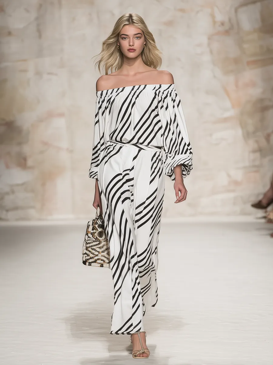 Stylish And Elegant Off-the-shoulder Long-sleeved Top And Trousers Set sold by Oyrosy product image thumbnail 2