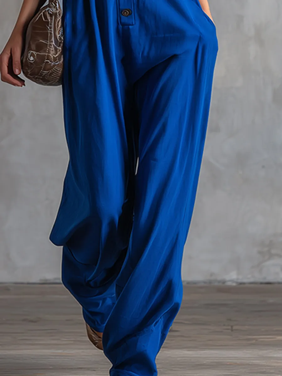 Stylish And Sporty Royal Blue Hooded Wide-shouldered Cotton Sleeveless Jumpsuit sold by Oyrosy product image thumbnail 4