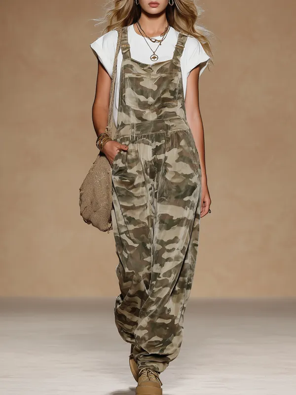 Stylish Retro Street Style Camouflage Print Velvet Overalls sold by Oyrosy
