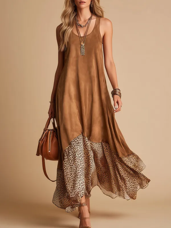 Retro Bohemian Western Style Sleeveless Faux Suede Midi Dress sold by Oyrosy