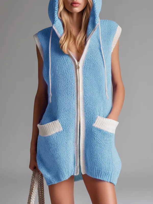 Casual And Comfortable Hooded Zip-up Knitted Mini Dress sold by Oyrosy