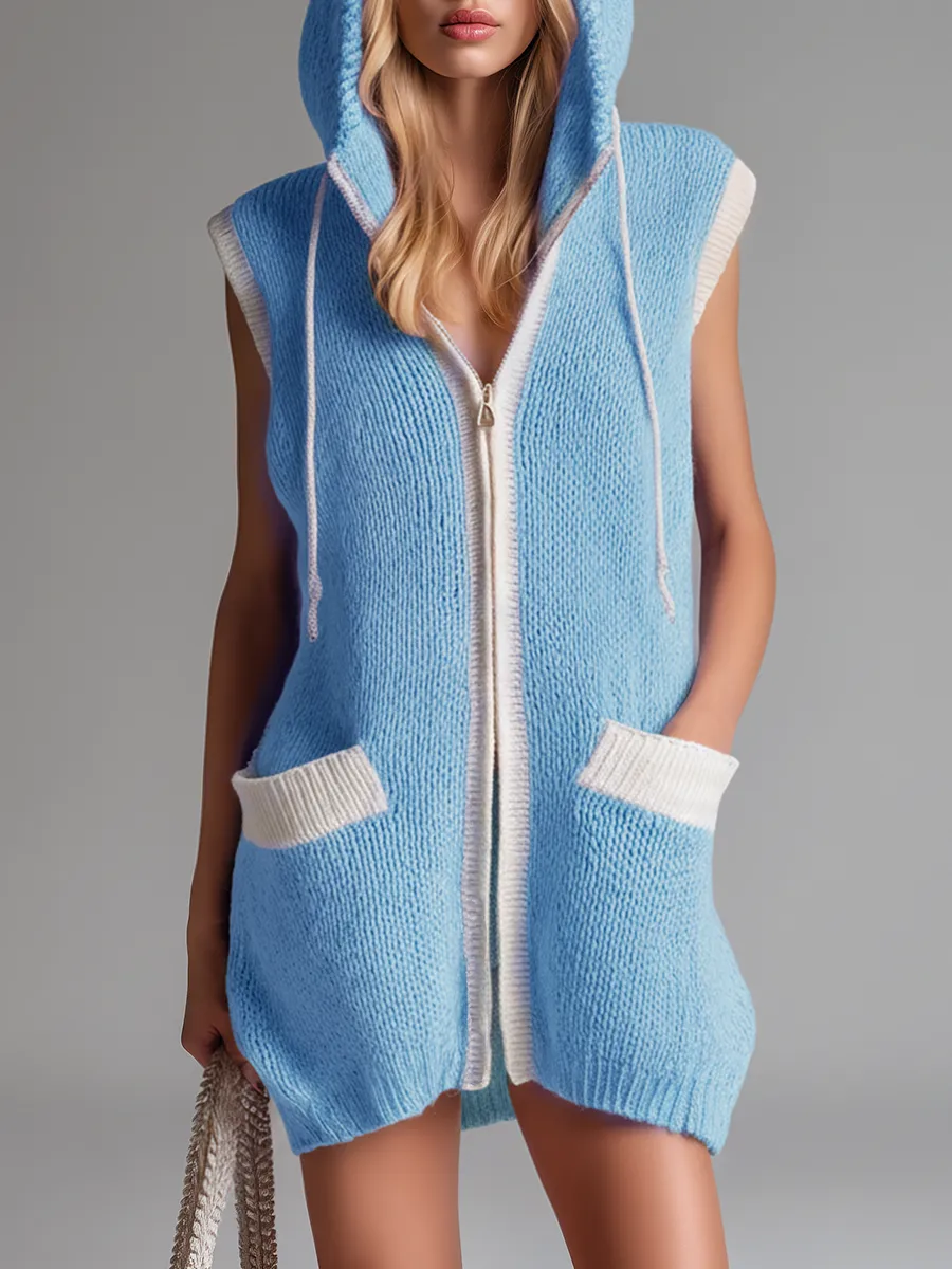 Casual And Comfortable Hooded Zip-up Knitted Mini Dress sold by Oyrosy