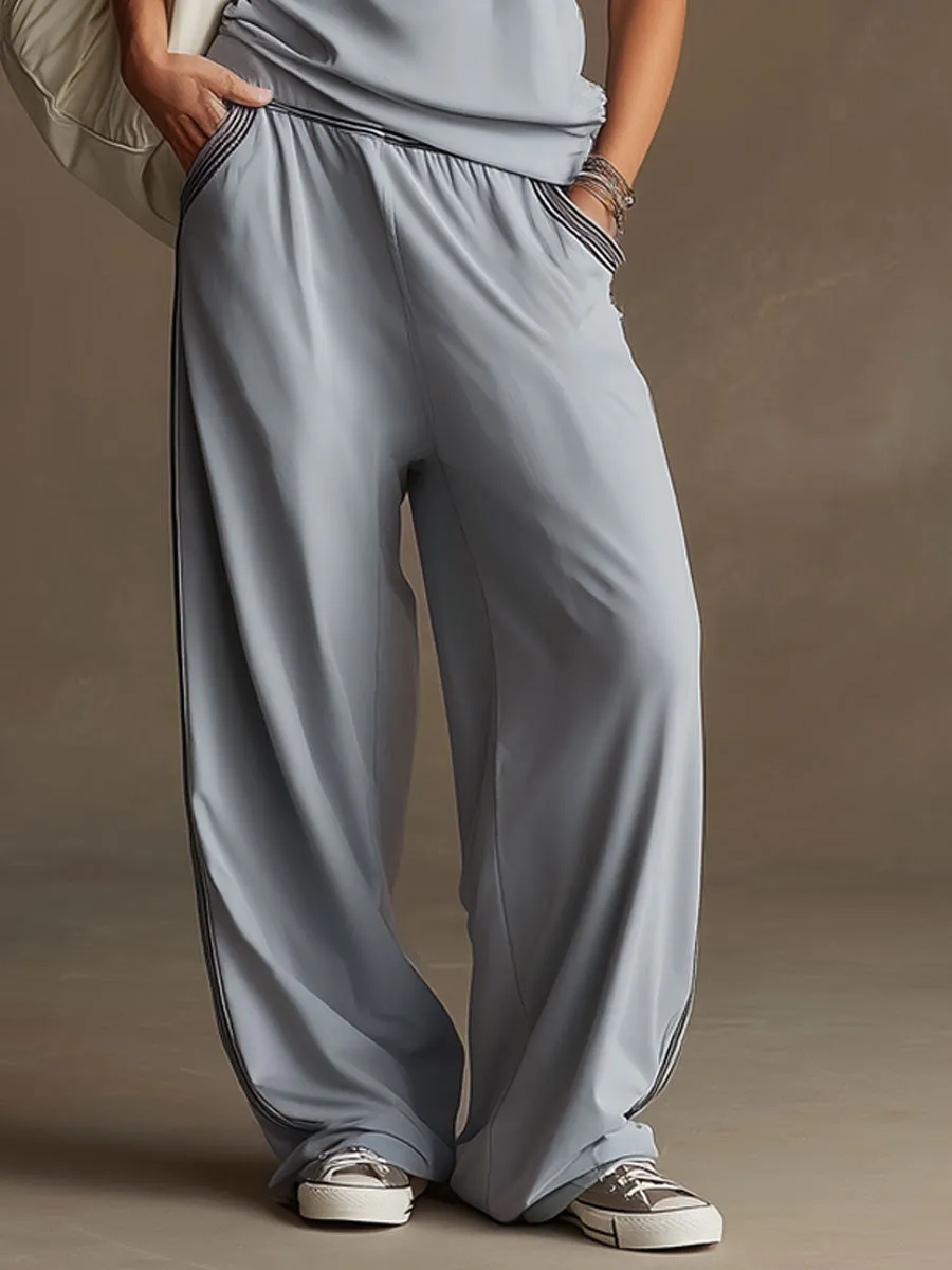 Casual Sporty Retro Webbing Gray-Blue Vest Wide-Leg Pants Set sold by Oyrosy product image thumbnail 4
