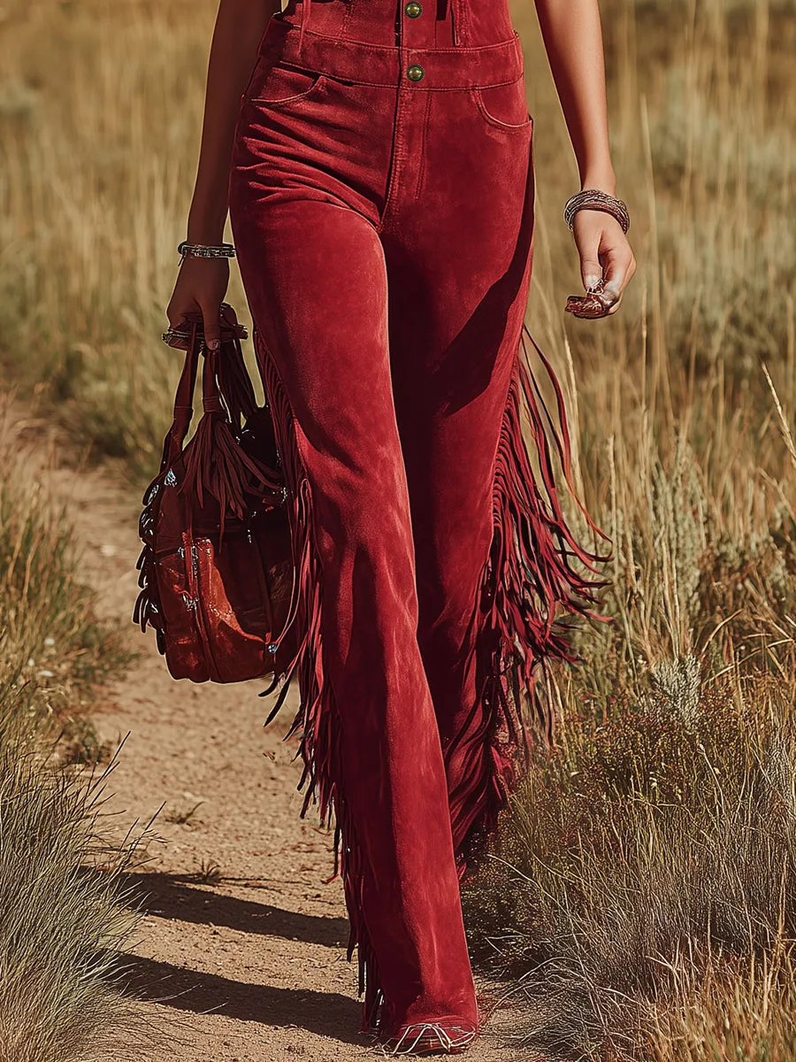 Western-style Retro Fashion Hooded Sleeveless Faux Suede Jumpsuit sold by Oyrosy product image thumbnail 4