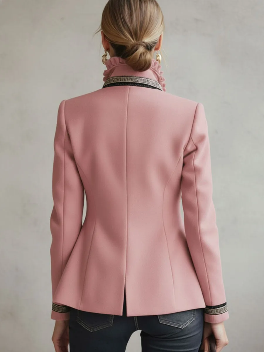 Ruffled Stand-up Collar Single-breasted Rose Embroidered Jacket sold by Oyrosy product image thumbnail 5