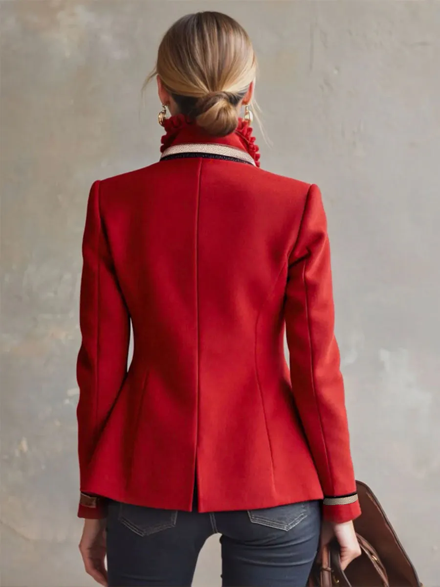 Ruffled Stand-up Collar Single-breasted Rose Embroidered Jacket sold by Oyrosy product image thumbnail 4