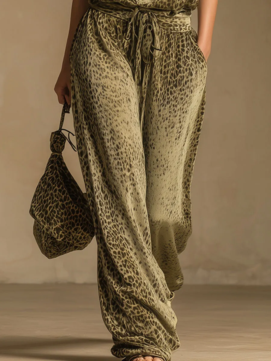 Leopard Print Sleeveless Top And Velvet Trousers Set sold by Oyrosy product image thumbnail 3