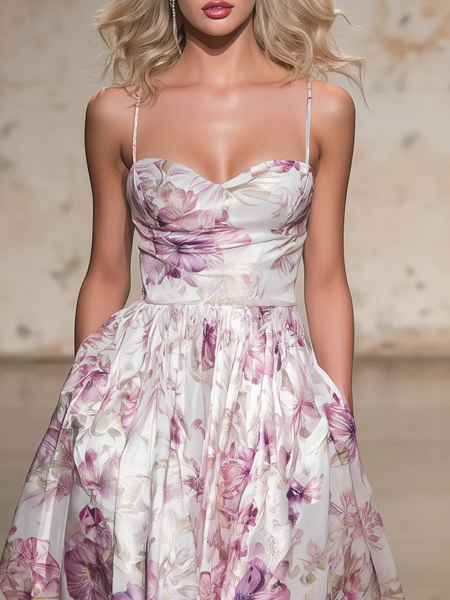 Romantic And Elegant Spaghetti Strap Floral Print Satin Maxi Dress sold by Oyrosy product image thumbnail 3