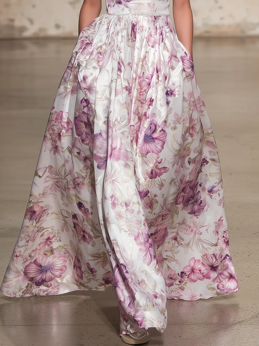 Romantic And Elegant Spaghetti Strap Floral Print Satin Maxi Dress sold by Oyrosy product image thumbnail 4