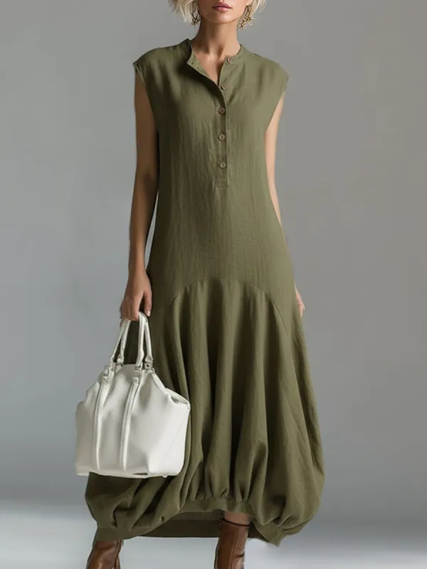 Elegant Urban Olive Green Cotton Sleeveless Maxi Dress sold by Oyrosy