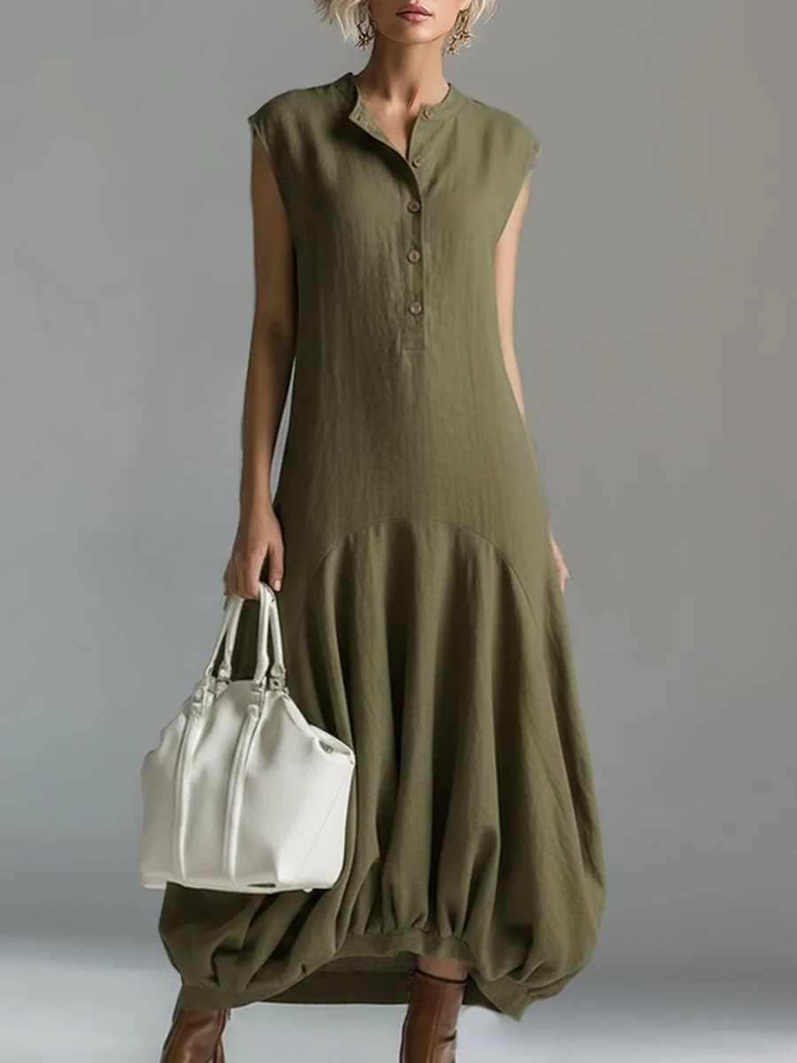 Elegant Urban Olive Green Cotton Sleeveless Maxi Dress sold by Oyrosy