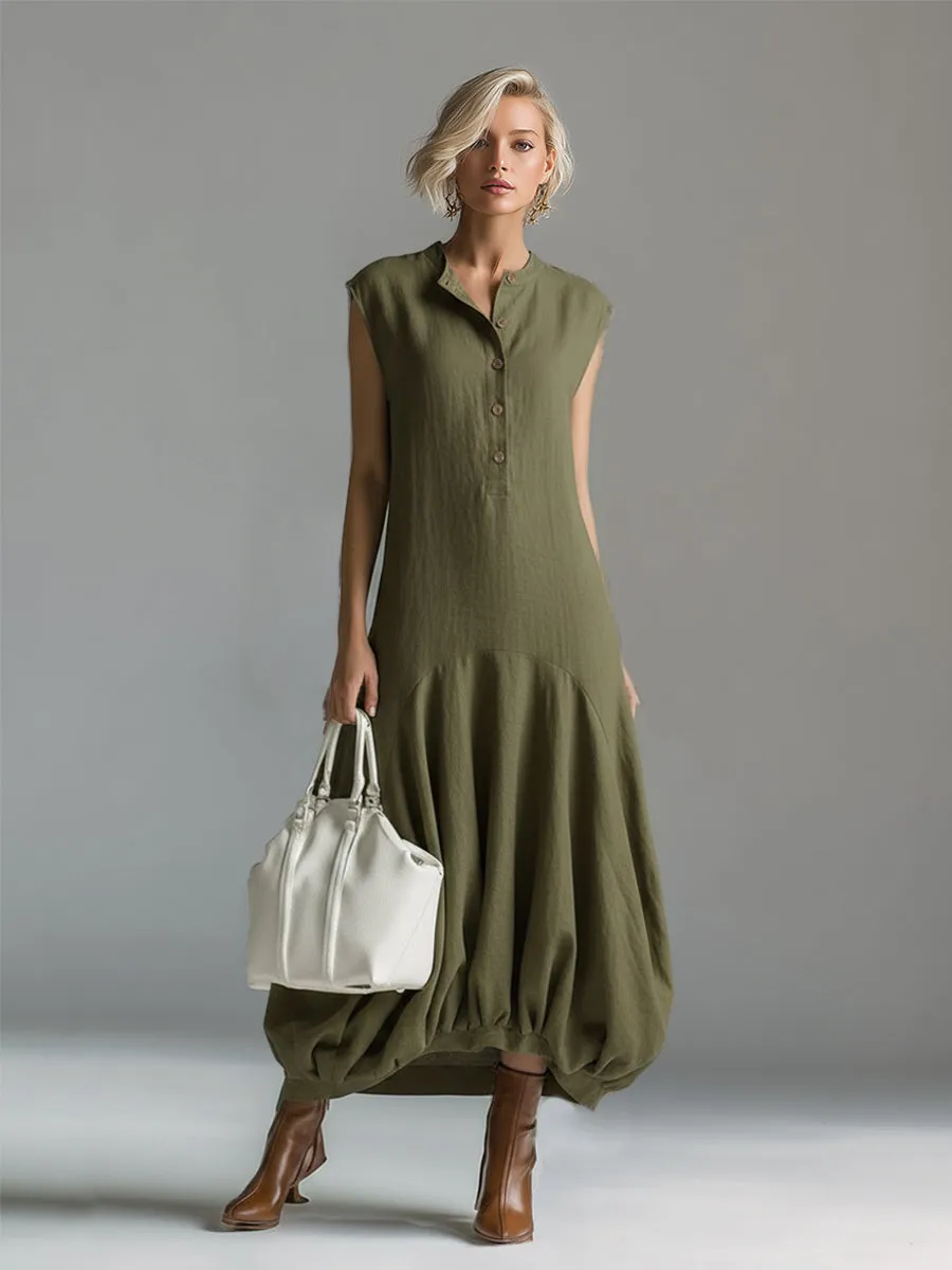 Elegant Urban Olive Green Cotton Sleeveless Maxi Dress sold by Oyrosy product image thumbnail 2