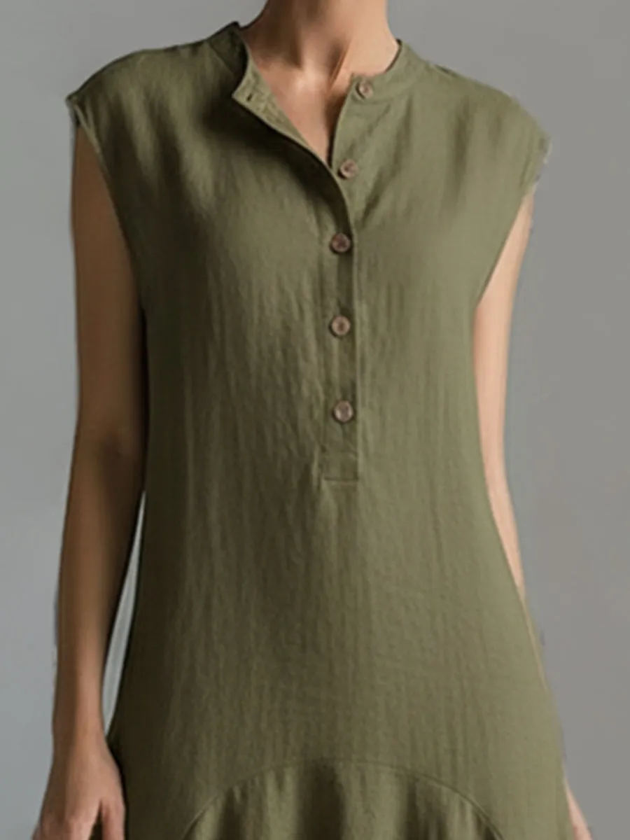 Elegant Urban Olive Green Cotton Sleeveless Maxi Dress sold by Oyrosy product image thumbnail 3