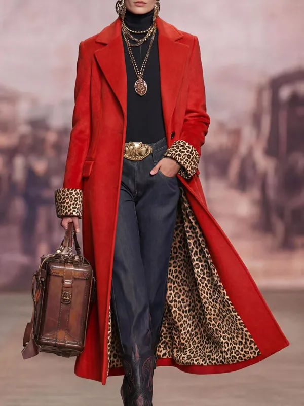 Lapel Single-breasted Leopard Print Coat sold by Oyrosy