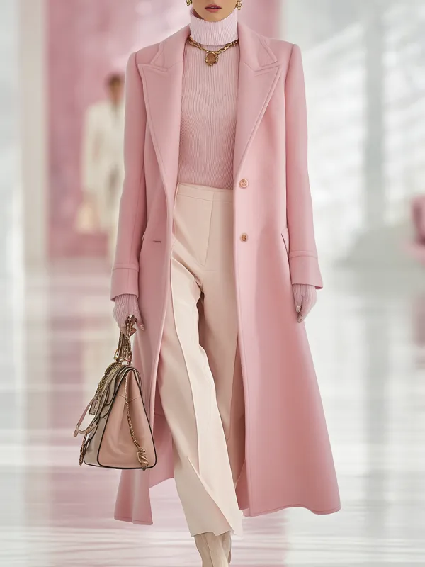 Elegant Classic Lapel Single-breasted Long Tweed Coat sold by Oyrosy