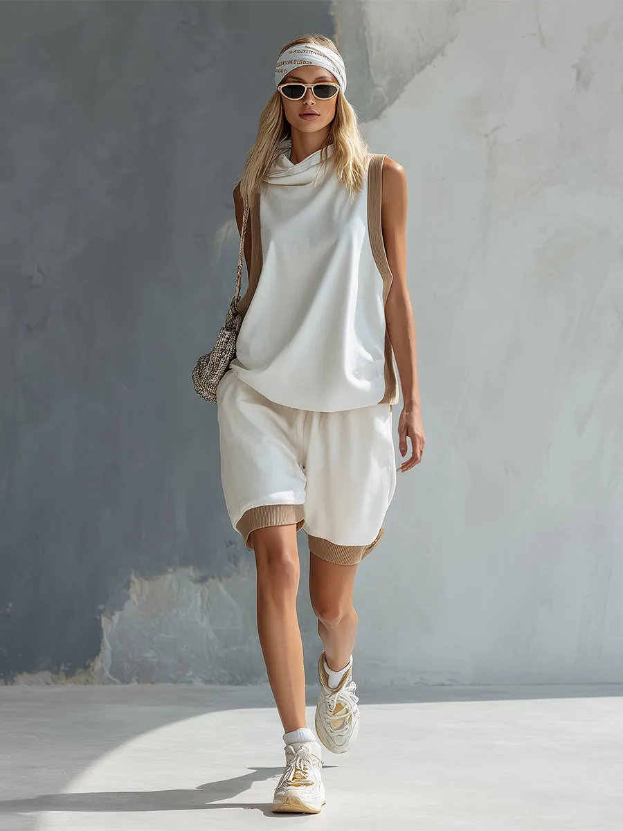 Casual Sportswear White Cotton Hooded Vest And Shorts Set sold by Oyrosy product image thumbnail 2