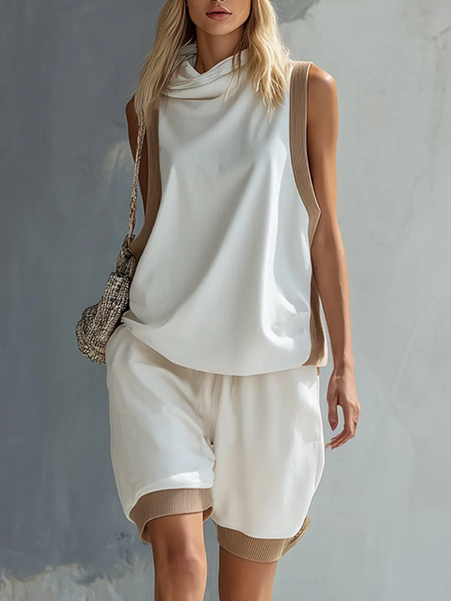 Casual Sportswear White Cotton Hooded Vest And Shorts Set sold by Oyrosy