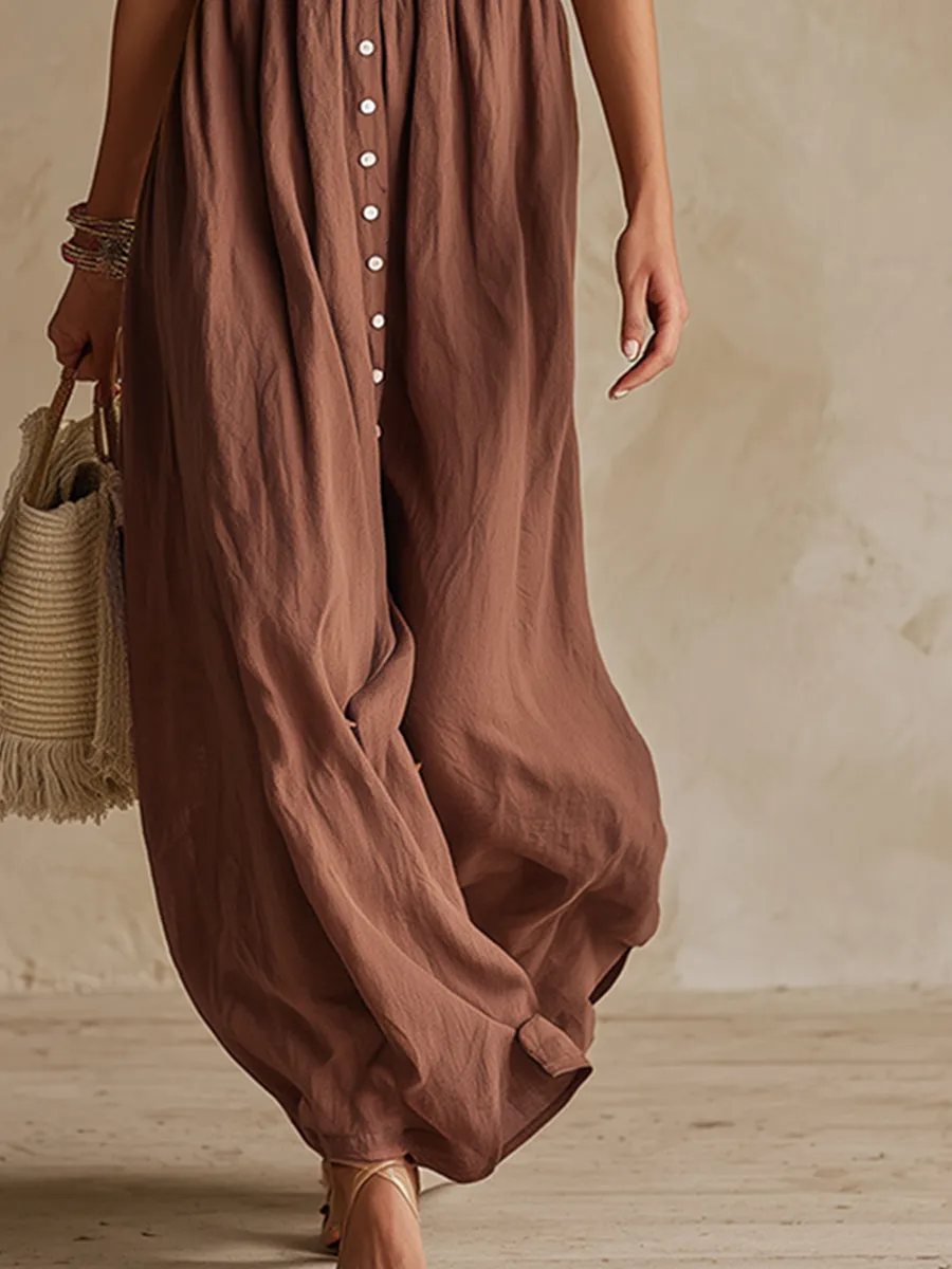Retro Ethnic Style Embroidered Brown Cotton And Linen Short-sleeved Maxi Dress sold by Oyrosy product image thumbnail 4