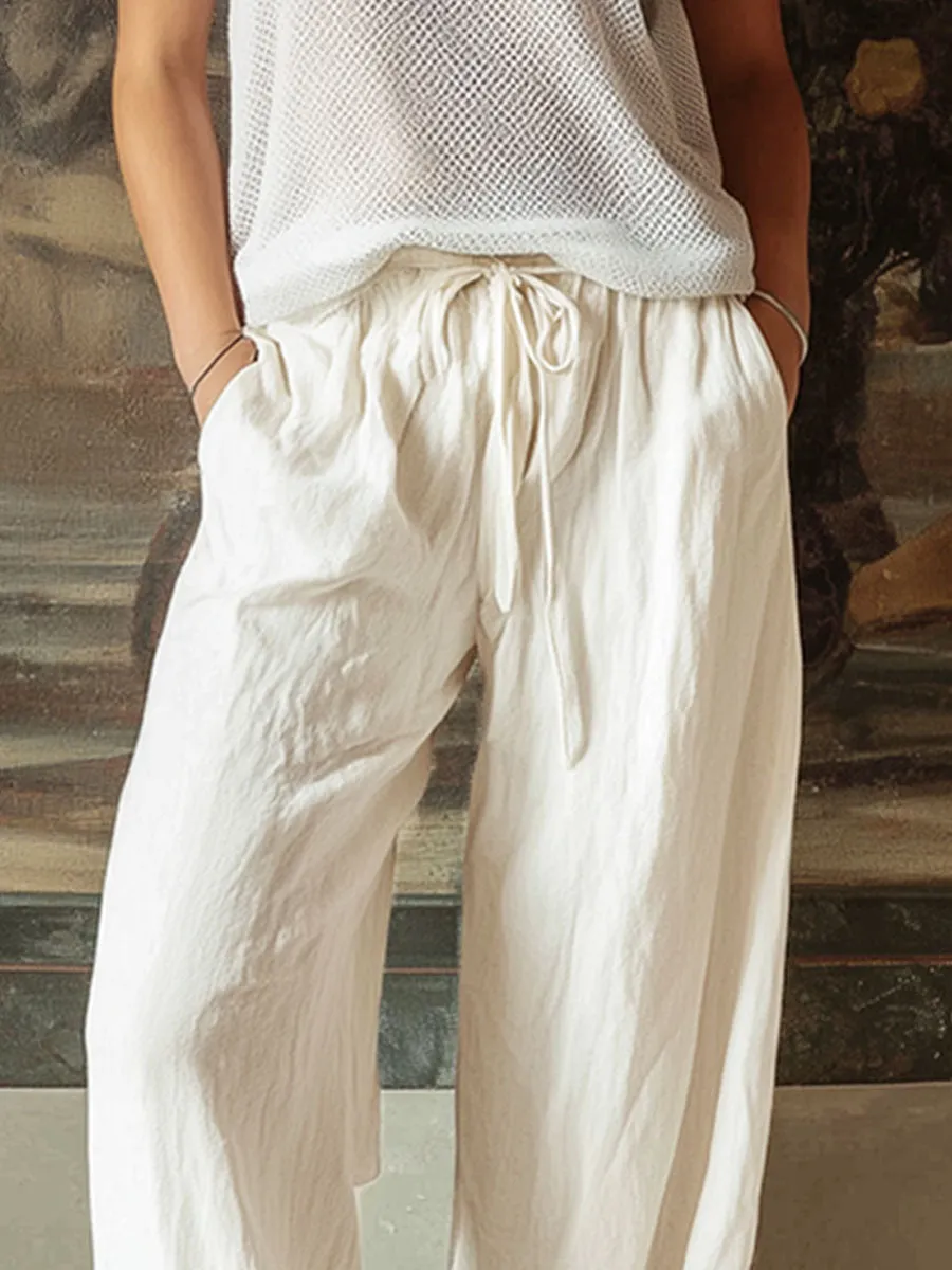 Loose Double-pocket Drawstring Cotton And Linen Pants sold by Oyrosy product image thumbnail 2