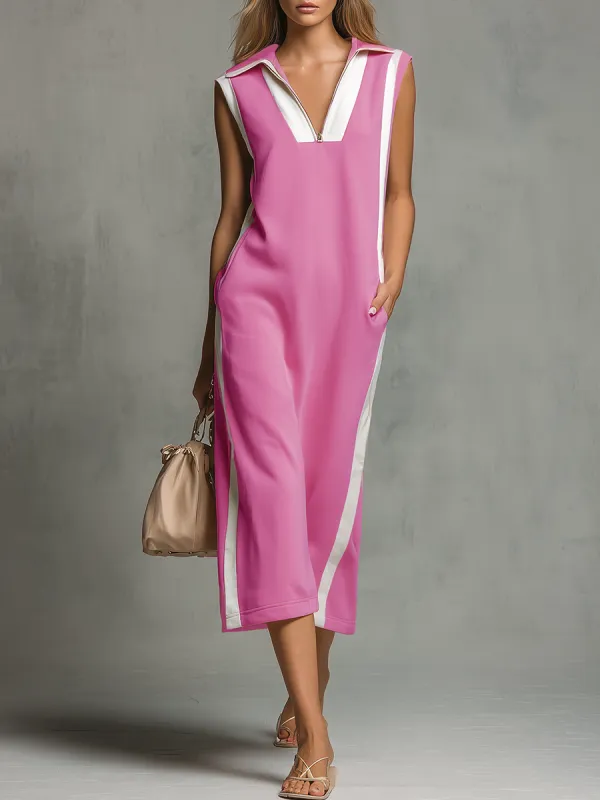 Casual Stylish And Comfortable Collared Sleeveless Midi Dress sold by Oyrosy