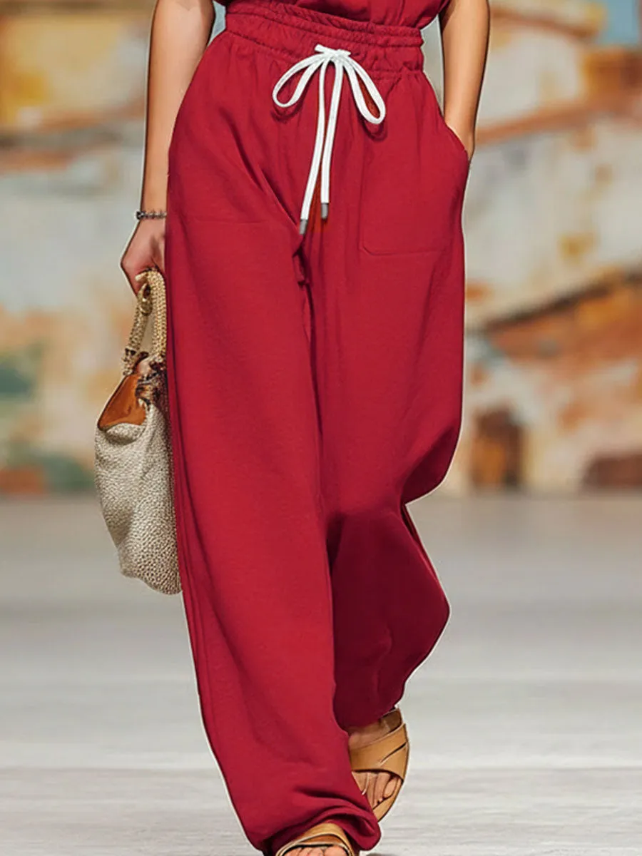 Sporty Style Round Neck Elastic Waist Double Pockets Sleeveless Jumpsuit sold by Oyrosy product image thumbnail 4