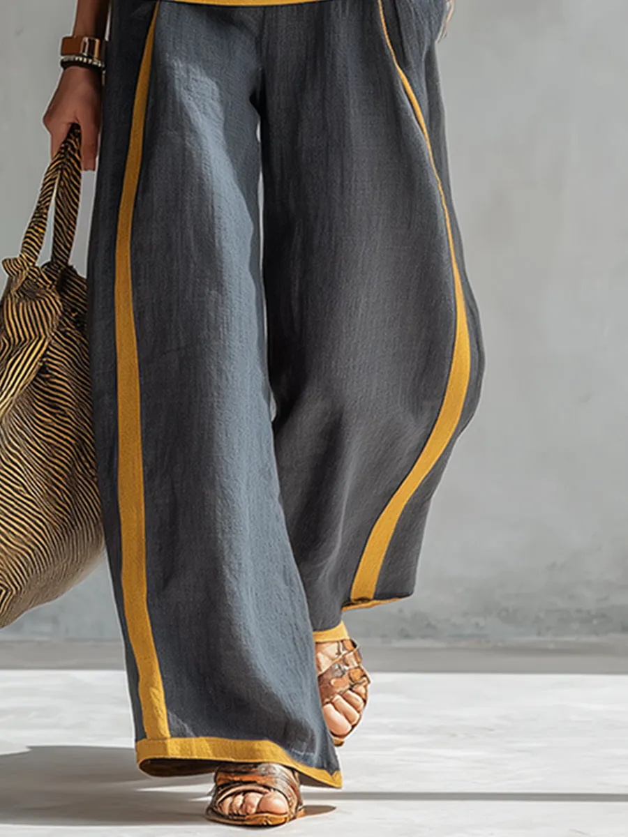 Elegant And Casual Two-tone Trim Gray Cotton And Linen Vest And Pants Set sold by Oyrosy product image thumbnail 4