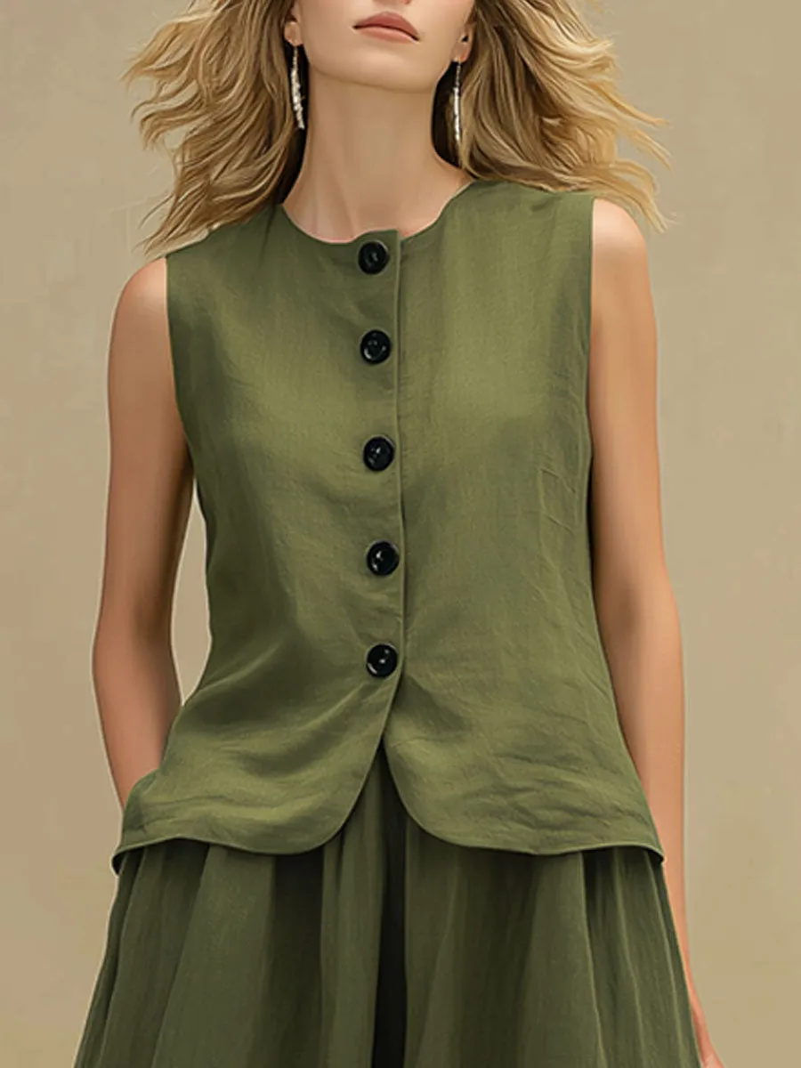 Stylish And Casual Green Sleeveless Top And Skirt Set sold by Oyrosy product image thumbnail 3