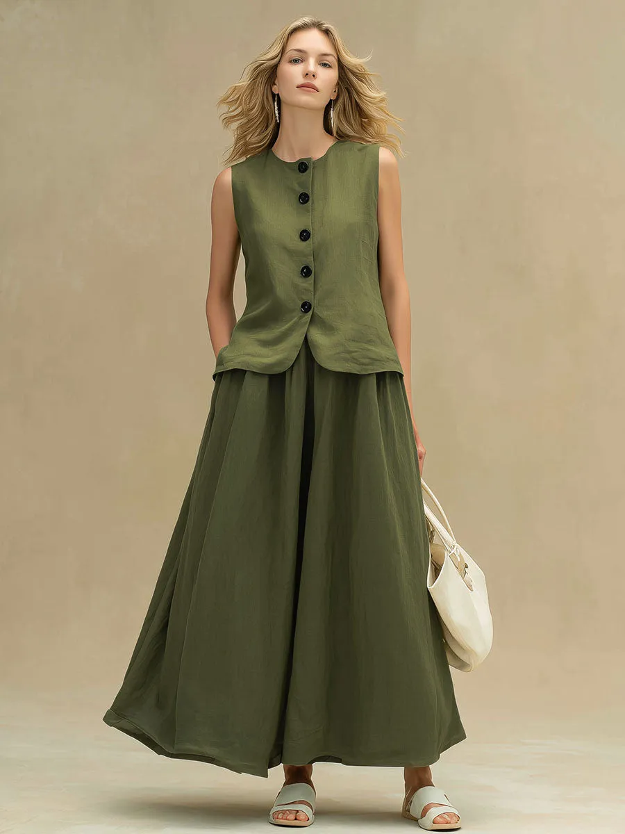 Stylish And Casual Green Sleeveless Top And Skirt Set sold by Oyrosy product image thumbnail 2