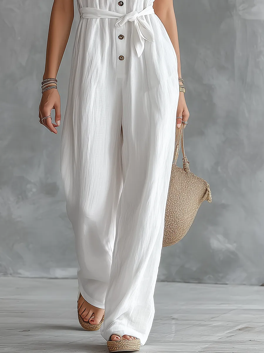 Stylish Casual Vacation V-neck Short Sleeve Jumpsuit sold by Oyrosy product image thumbnail 4