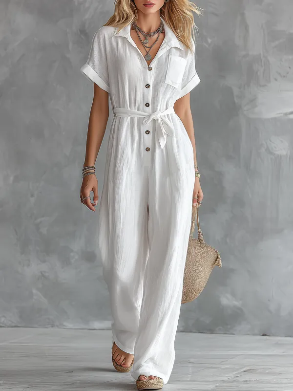 Stylish Casual Vacation V-neck Short Sleeve Jumpsuit sold by Oyrosy