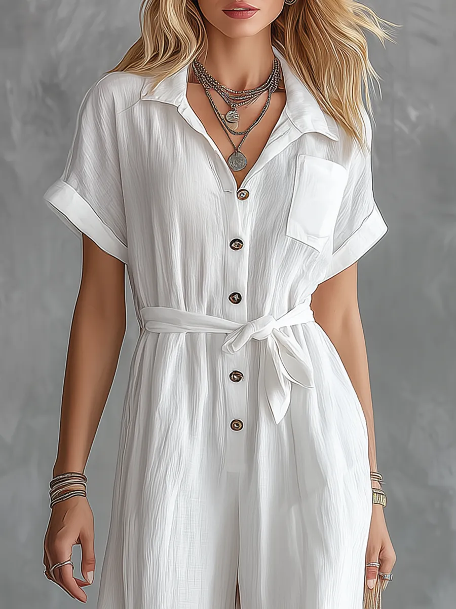 Stylish Casual Vacation V-neck Short Sleeve Jumpsuit sold by Oyrosy product image thumbnail 3