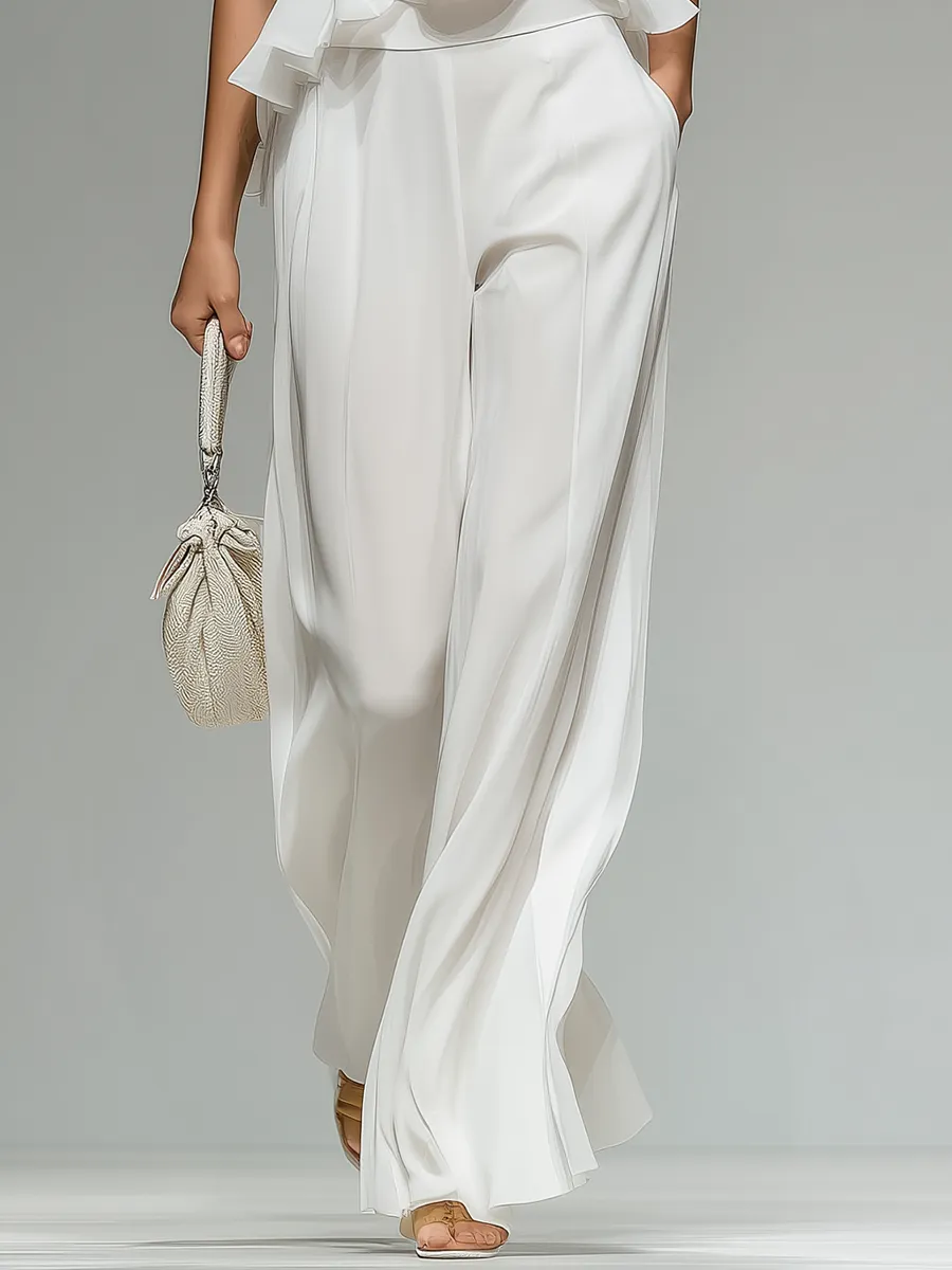 Elegant And Stylish Sleeveless Round Neck Ruffled Top And Wide-leg Trousers Set sold by Oyrosy product image thumbnail 4