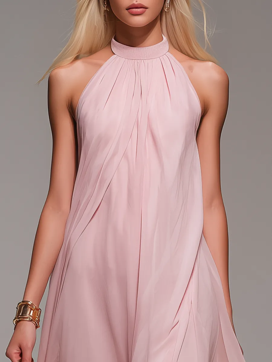 Comfortable And Elegant Halter Neck Sleeveless Slit Chiffon Maxi Dress sold by Oyrosy product image thumbnail 3