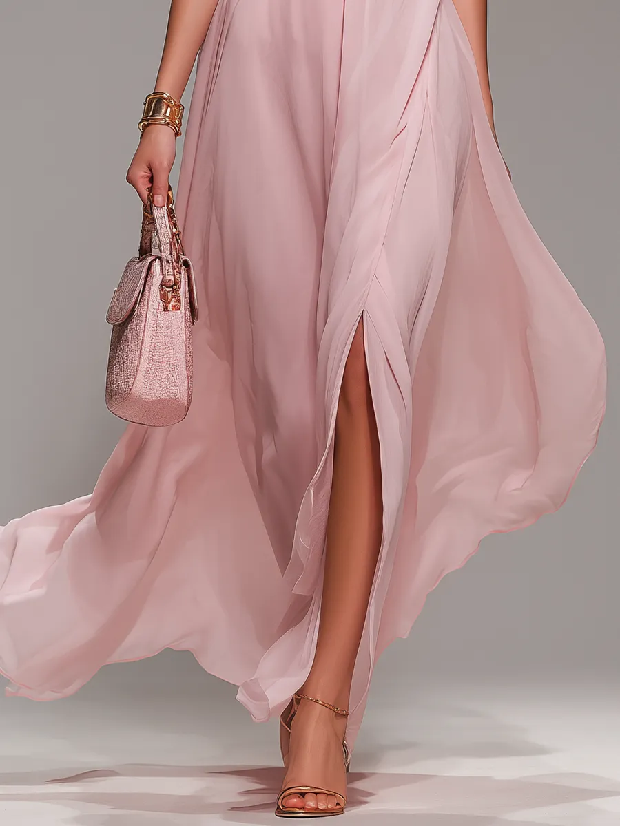 Comfortable And Elegant Halter Neck Sleeveless Slit Chiffon Maxi Dress sold by Oyrosy product image thumbnail 4