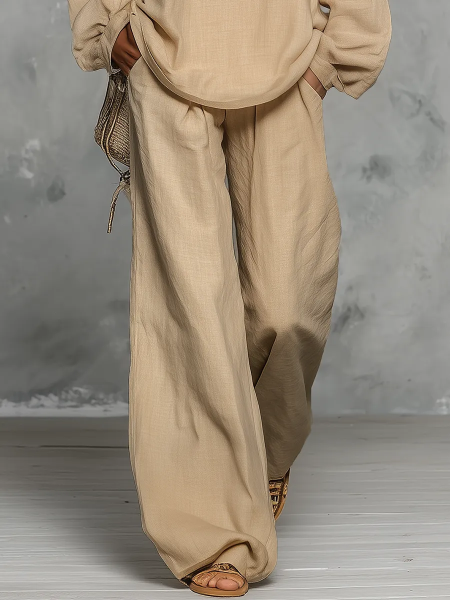 Retro Vacation Style V-neck Embroidered T-shirt And Flared Pants Set sold by Oyrosy product image thumbnail 4