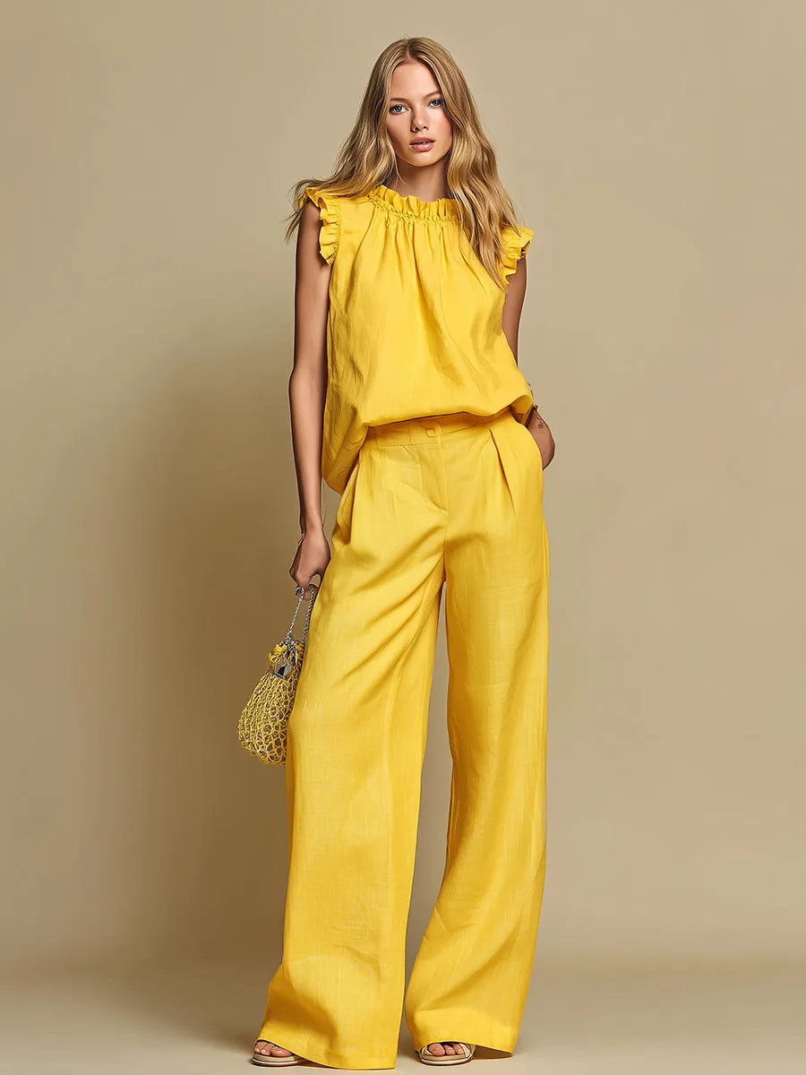 Elegant Vintage-style Sleeveless T-shirt And Flared Trousers Set sold by Oyrosy product image thumbnail 2