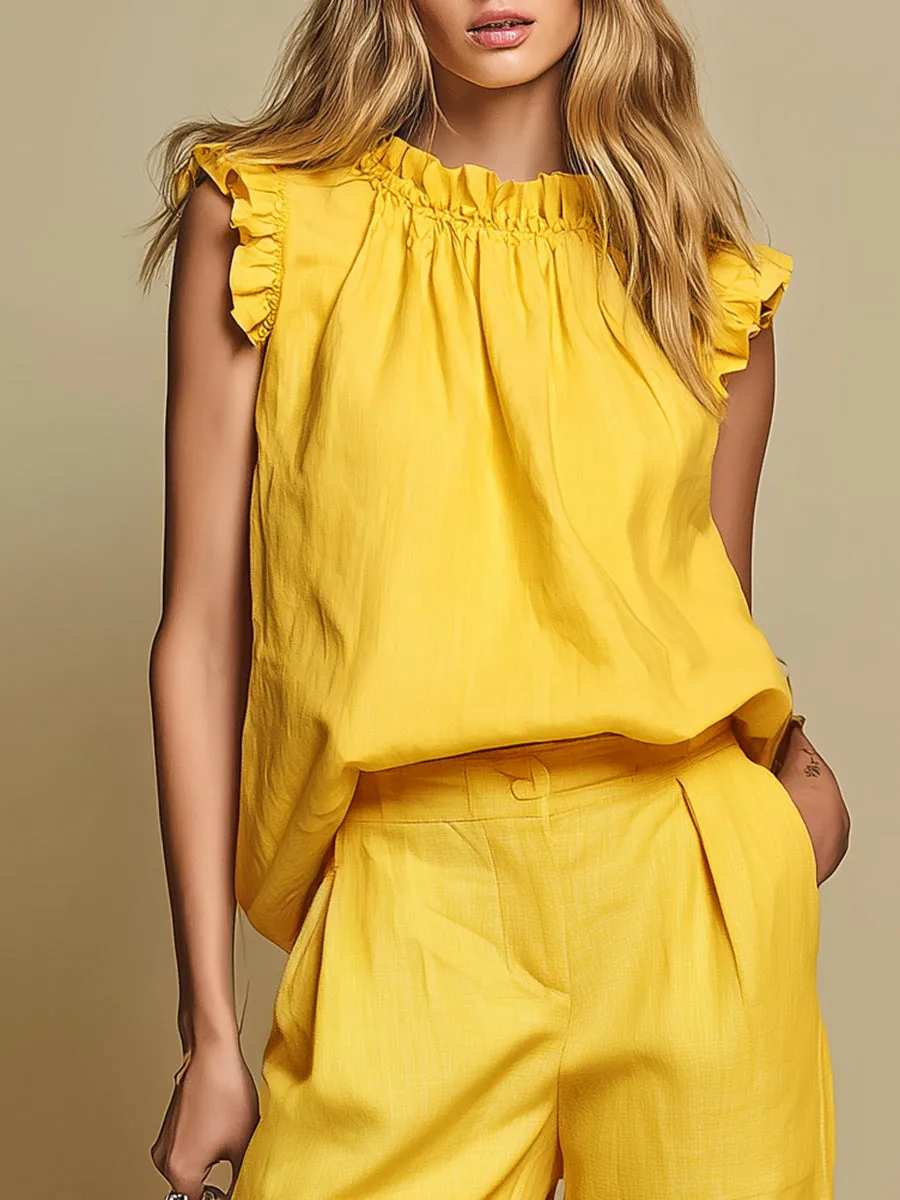 Elegant Vintage-style Sleeveless T-shirt And Flared Trousers Set sold by Oyrosy product image thumbnail 3