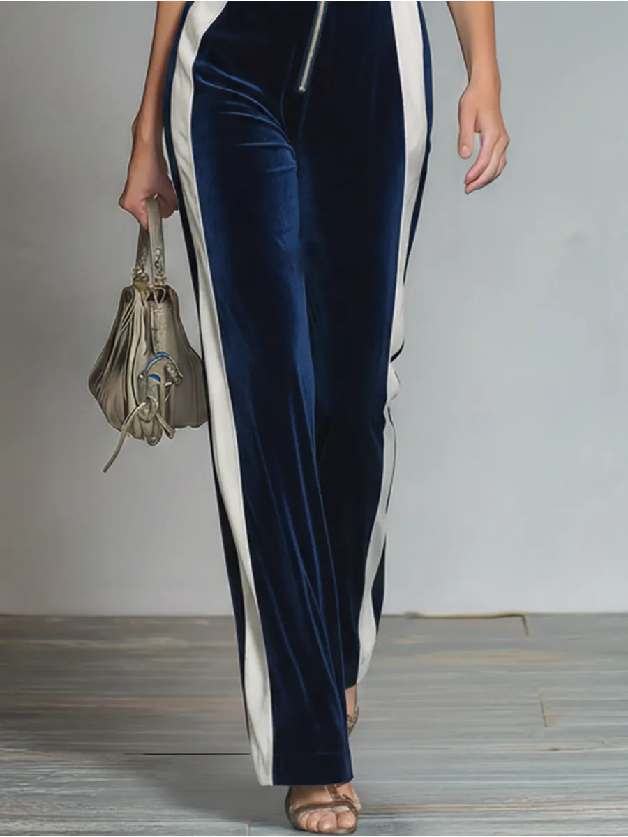 Retro-chic Casual V-neck Zipper Sleeveless Velvet Jumpsuit sold by Oyrosy product image thumbnail 4