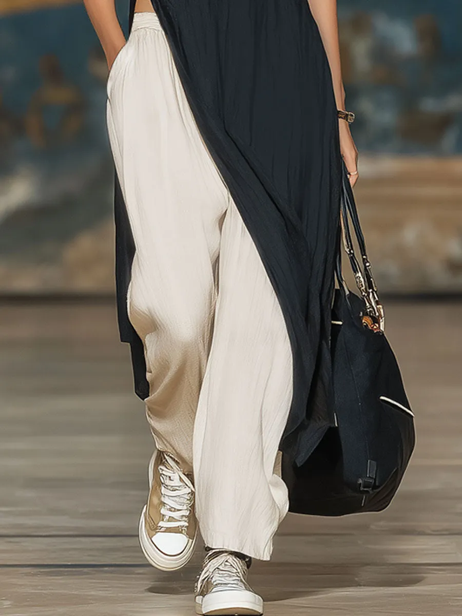 Sleeveless Irregular-hem Top And Trousers Cotton And Linen Set sold by Oyrosy product image thumbnail 3