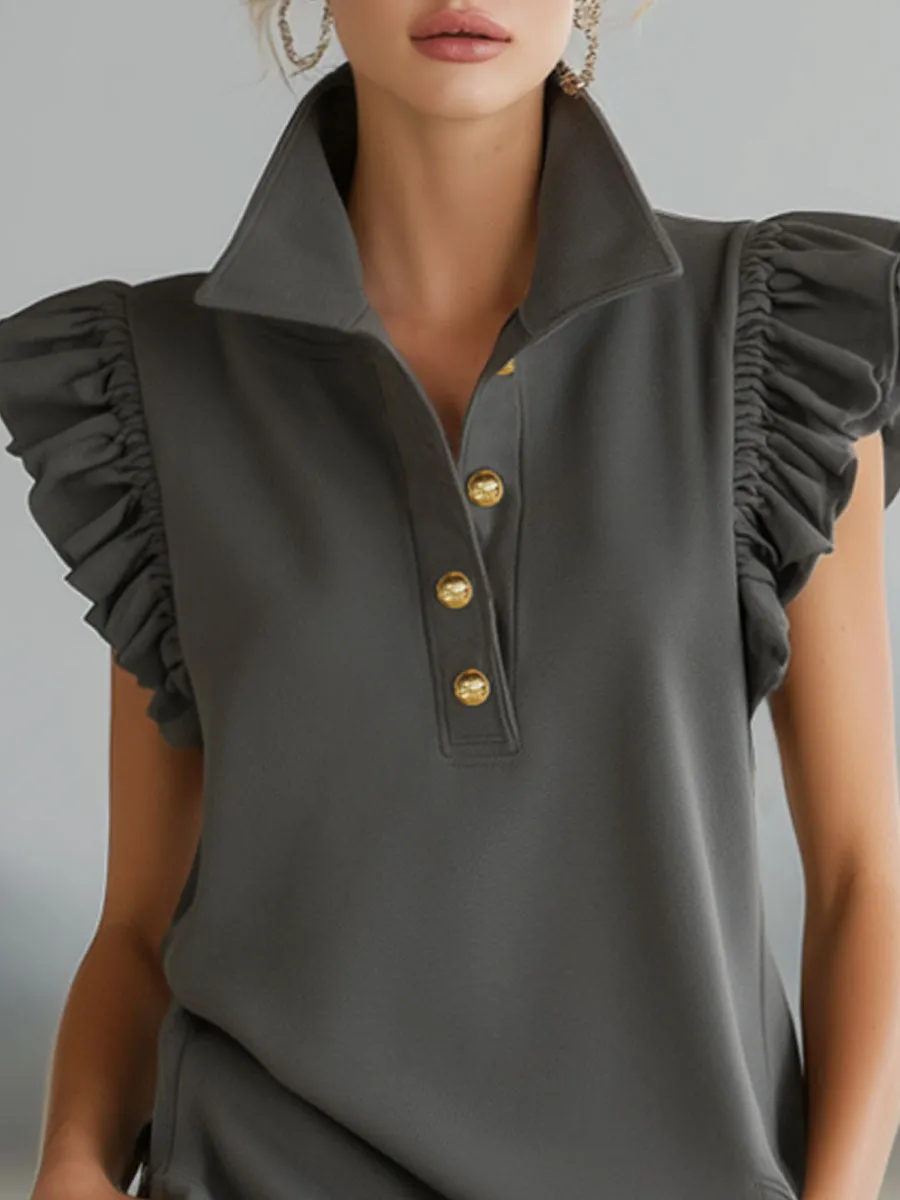 Collared Button-down Ruffled Sleeveless Mini Dress sold by Oyrosy product image thumbnail 2