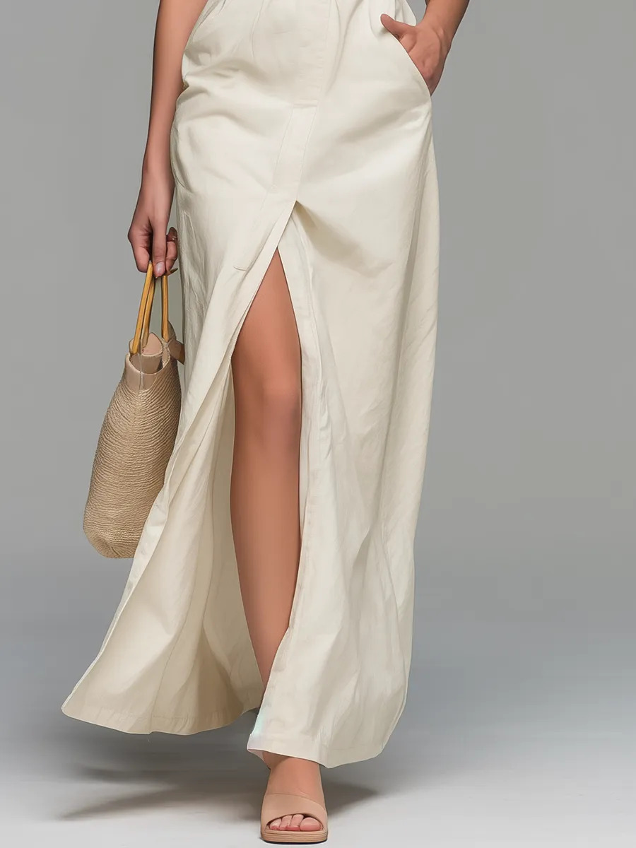 Elegant And Stylish Square Neck Sleeveless Slit Long Dress sold by Oyrosy product image thumbnail 4