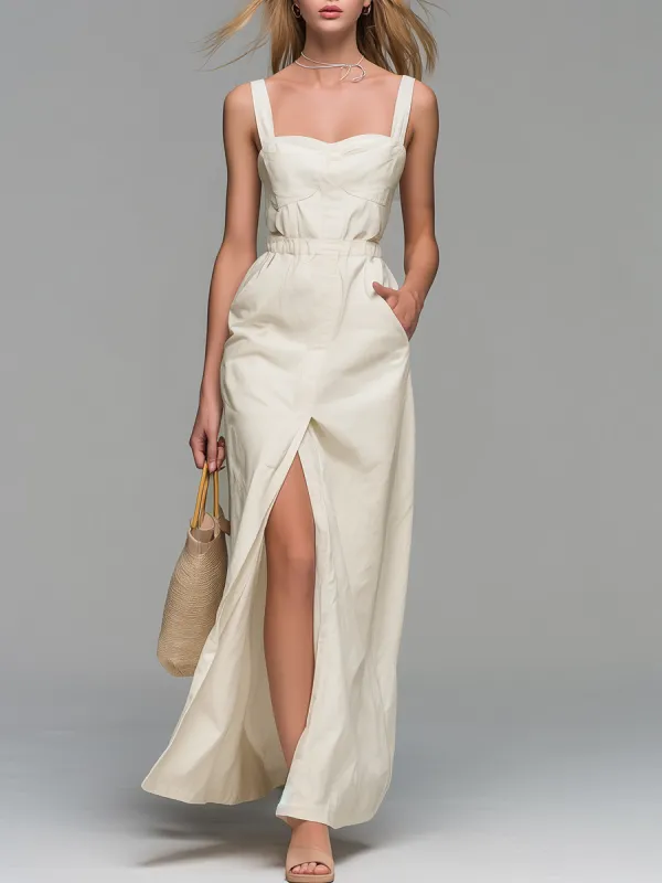 Elegant And Stylish Square Neck Sleeveless Slit Long Dress made by Oyrosy
