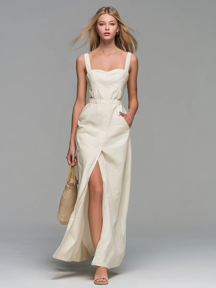 Elegant And Stylish Square Neck Sleeveless Slit Long Dress sold by Oyrosy product image thumbnail 2