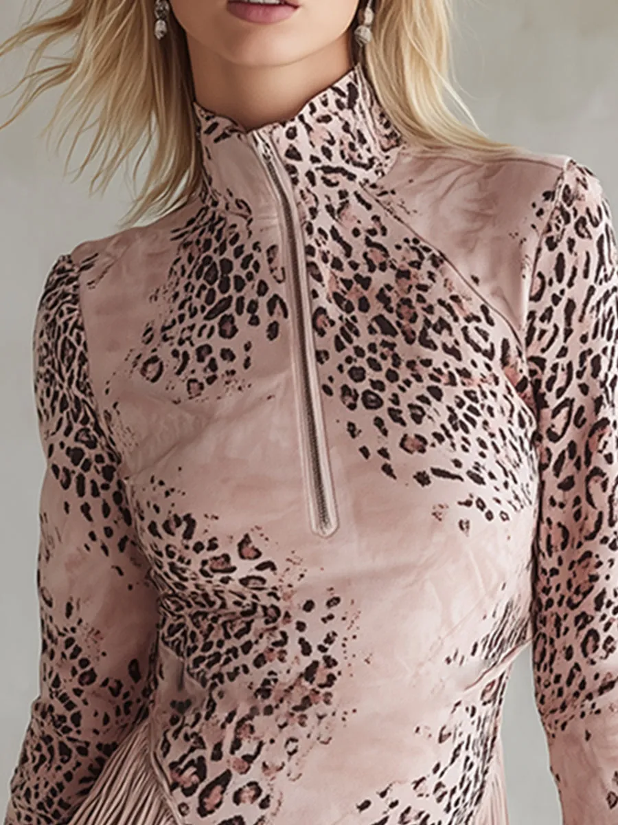 Stylish And Sexy Leopard Print Light Pink Faux Suede Fringed Mini Dress sold by Oyrosy product image thumbnail 3