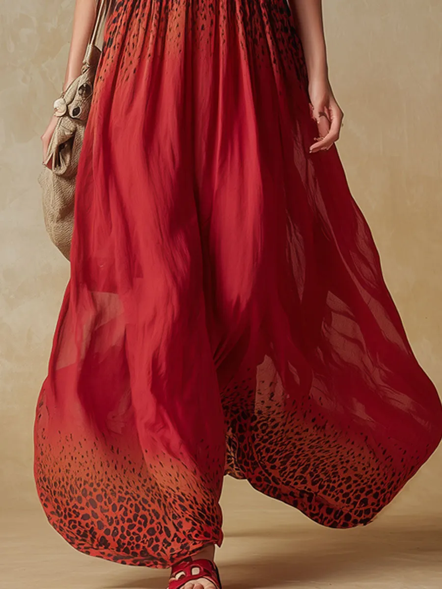 Gradient Leopard Print V-neck Chiffon Sleeveless Maxi Dress sold by Oyrosy product image thumbnail 3