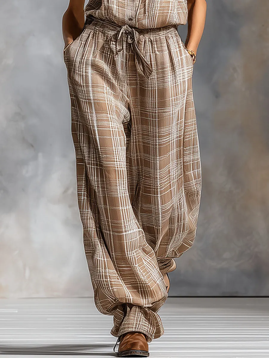Lapel Collar Plaid Print Chiffon Sleeveless Jumpsuit sold by Oyrosy product image thumbnail 3