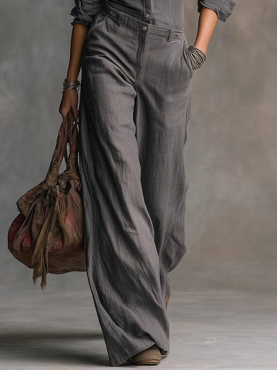 Luxurious Vintage High-quality Long-sleeved Shirt And Wide-leg Trousers Set sold by Oyrosy product image thumbnail 4