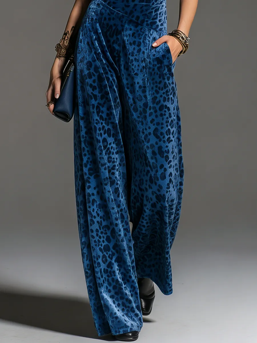 Stylish Retro One-shoulder Short-sleeved Leopard Print Velvet Jumpsuit sold by Oyrosy product image thumbnail 4